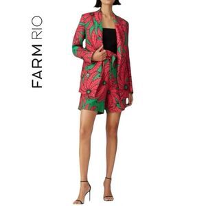 FARM Rio Pink and Green Floral Blazer and Shorts Set